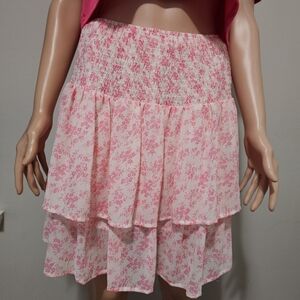 Pink Floral Tiered Smocked Mini Skirt